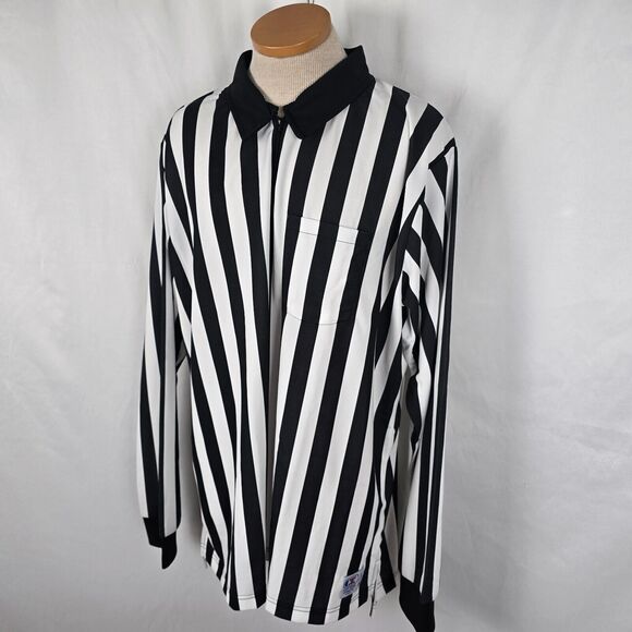 Cliff Keen Athletic Referee Shirt Men's XXL Black White Stripe Long Sleeve Zip - Picture 10 of 15